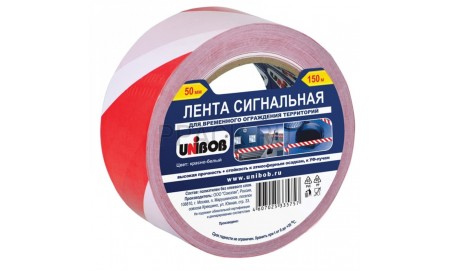 Лента сигнальная UNIBOB 50ММ*150м, красно-белая 