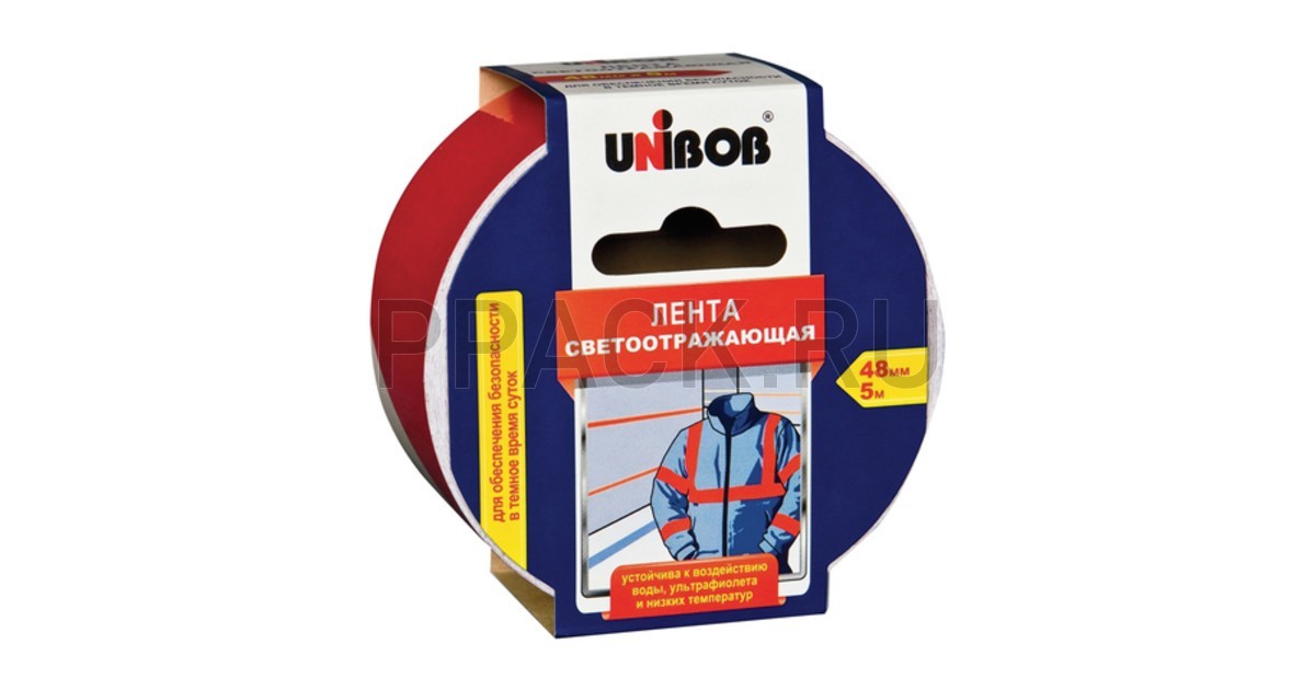 Клейкая лента светоотражающая UNIBOB 48мм*5м,красно-белая